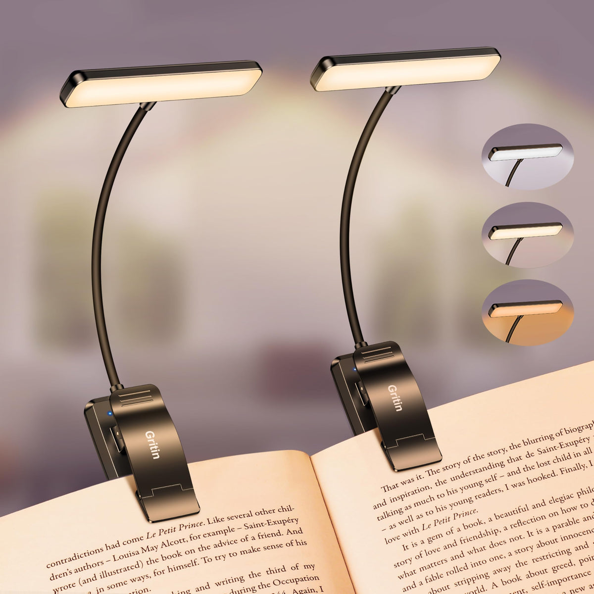 Gritin 19 LED Rechargeable Book Light for Reading in Bed - Memory Function