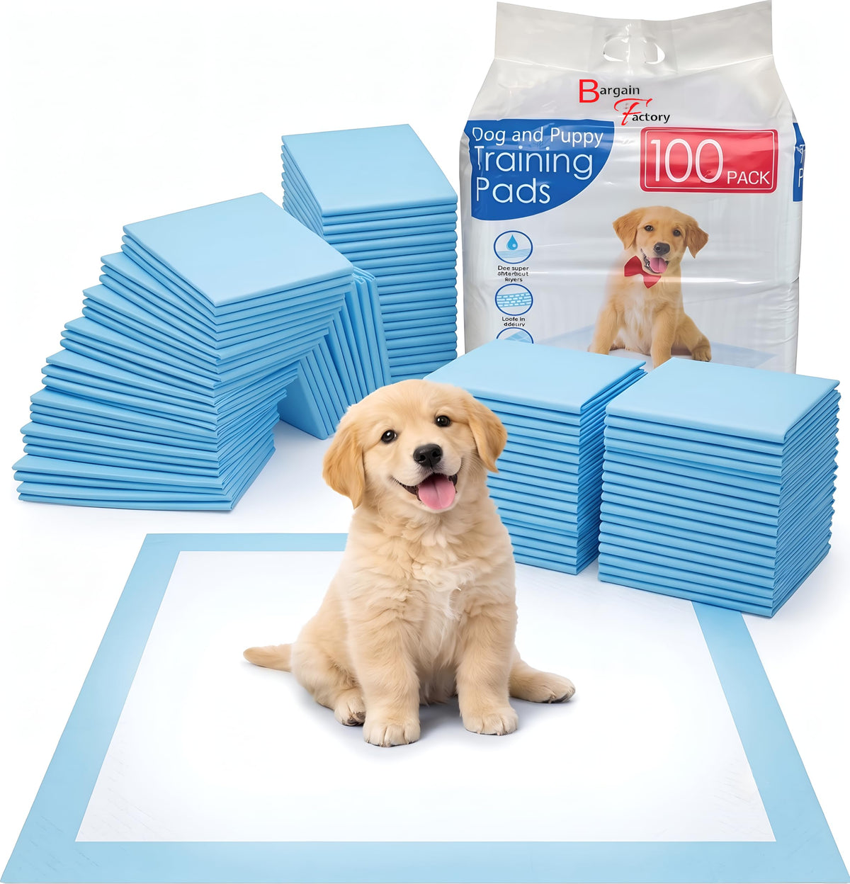 Bargain Factory - Pet Potty Training Pads Pack of 50 for Dogs Puppy Pads - Super-Absorbent 5 Layers Waterproof - 56 x 56 cm - Disposable Puppy Pee Pads