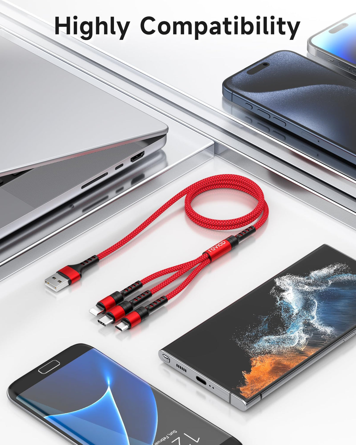 RAVIAD Multi Charger Cable, 3 in 1 Charger Cable 3A USB Fast Charging Cord