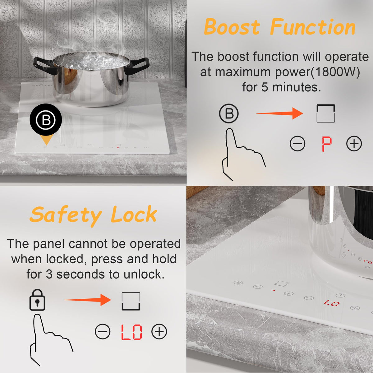 White Induction Hob 4 Ring Plug in, 2800W Electric Hob 13amp