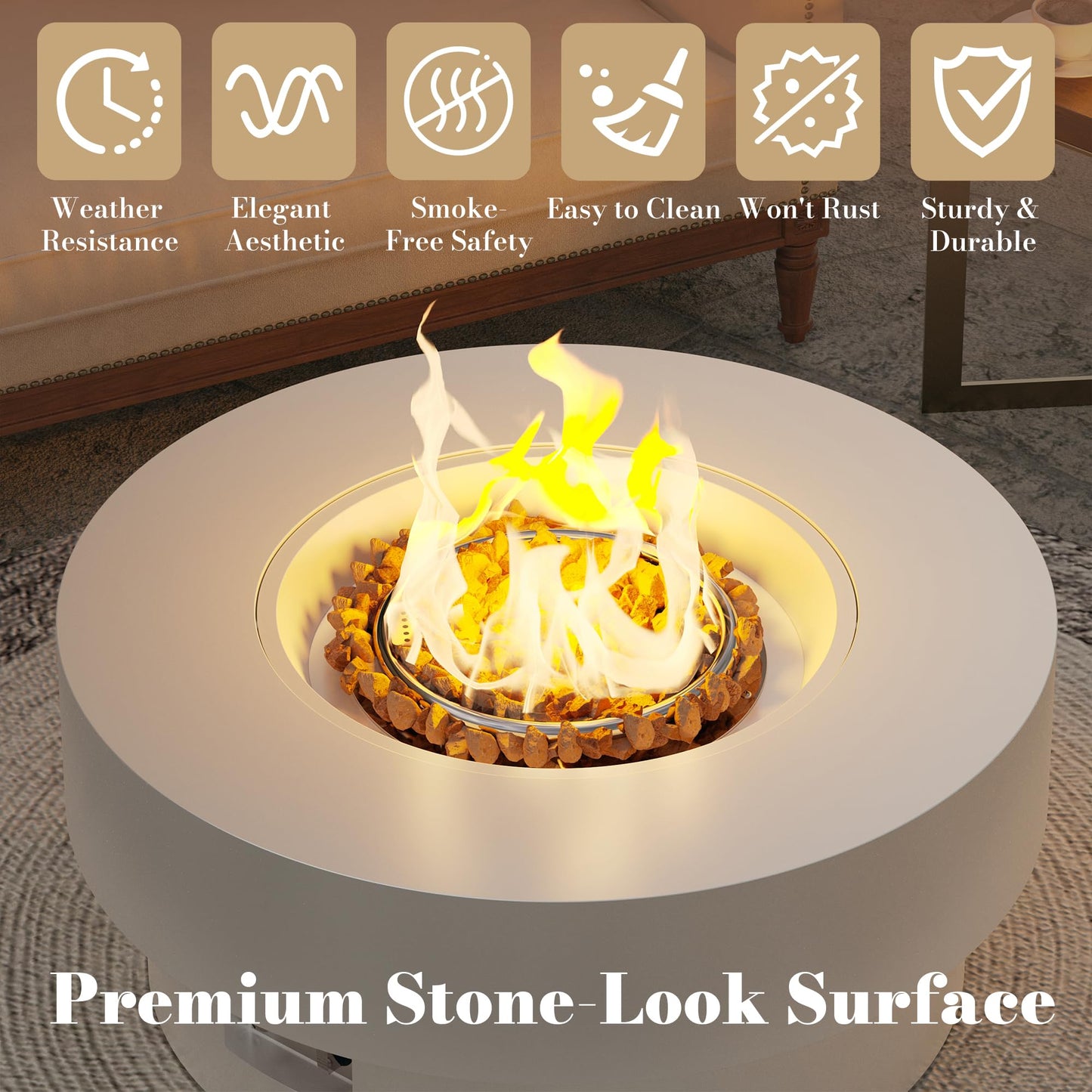 Smokeless Fire Pit with Removable Ash Pan, Fire Pits for Garden Wood Burning, Portable Camping Firepit, for Backyard Patio, Stainless Steel, Waterproof Bag & Poker Included, 50 x 38cm, Silver