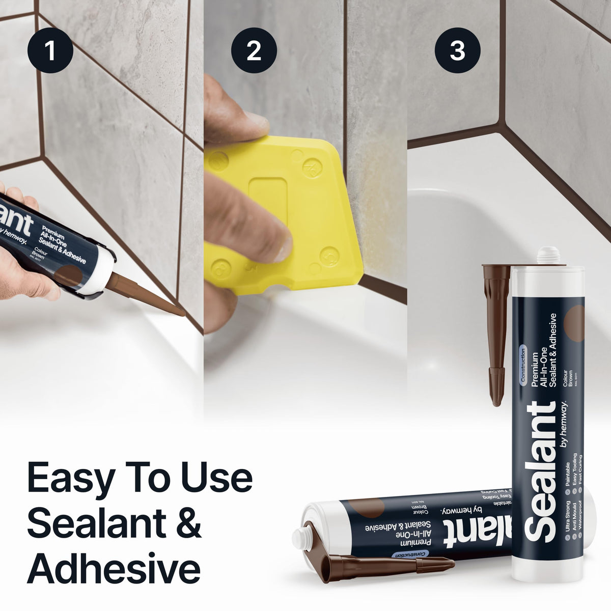 Hemway Kitchen & Bathroom Crystal Clear Sealant & Adhesive 300ml 3 Pack