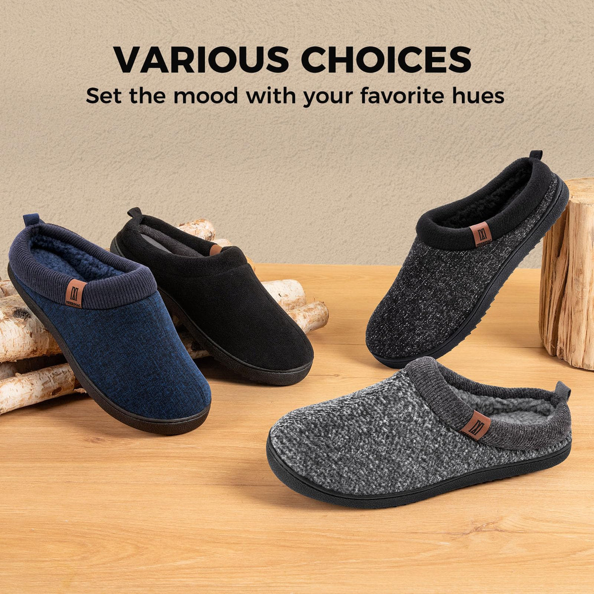 MERRIMAC Men's Slip-on Slippers Memory Foam Non-slip Indoor House Shoes