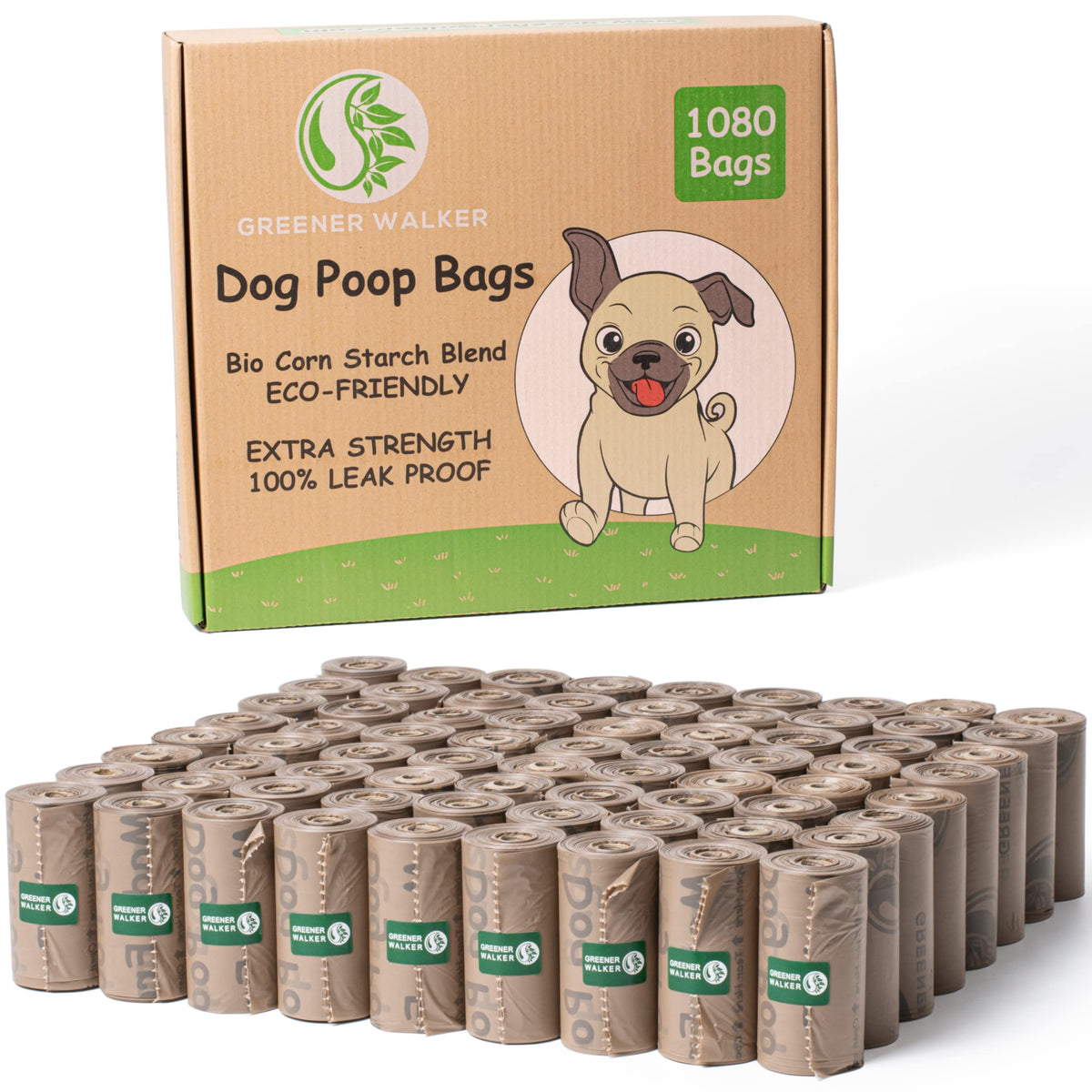 GREENER WALKER Poo Bags for Dog Waste, 540 Extra Thick Strong 100% Leak Proof Biodegradable Dog Poo Bags (Green)