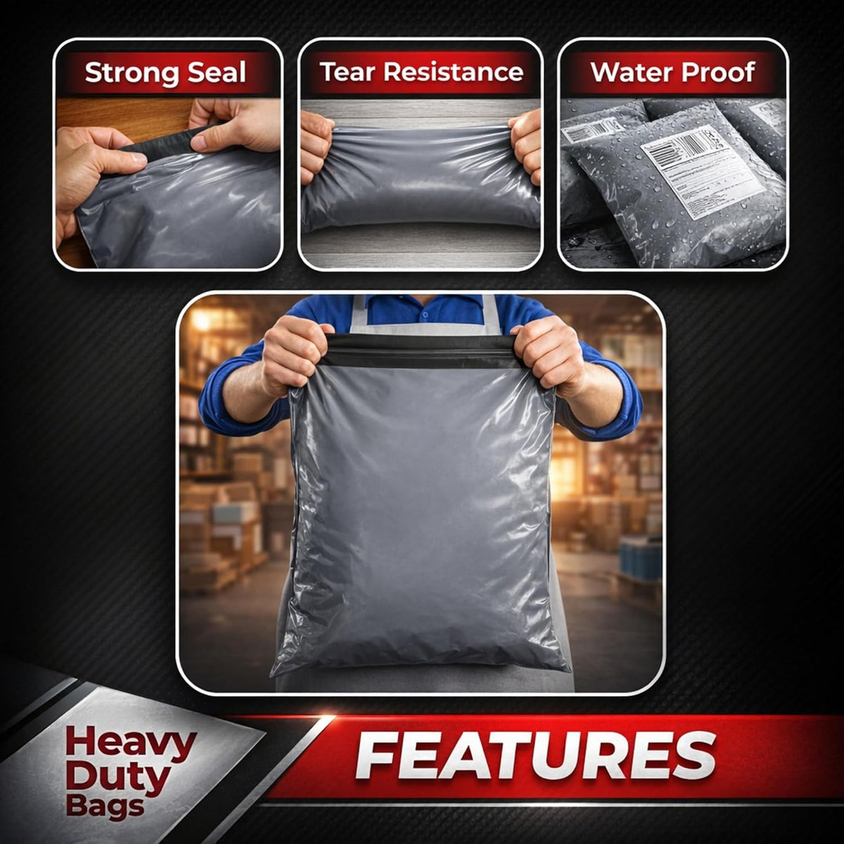 Large Postage Bags for Clothes Vinted - 25 Packs 17x24 Inch Mailing Bags, Self Seal Waterproof Parcel Bag - Heavy Duty Grey Poly Mailers for Packaging, Shipping & Delivery - (432 x 610 mm)