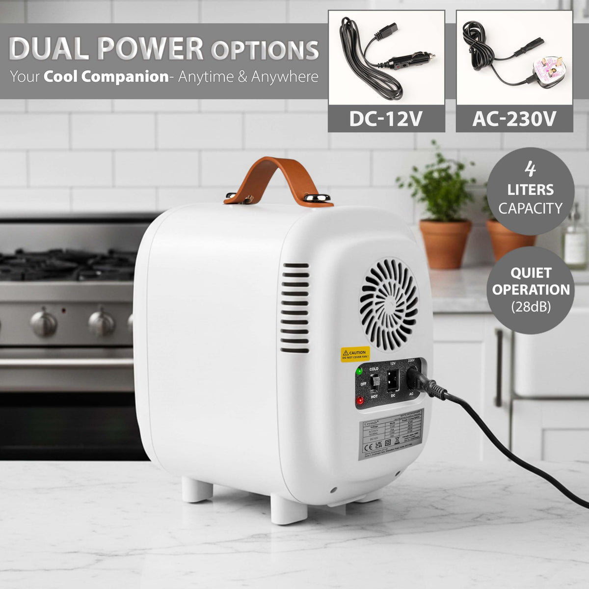 Crystals 4/10/15L Litre Mini Fridge, Table Top Small Fridge Cooler & Warmer for Car Bedrooms Desk Office, 12V DC - 220 AC, Mini Fridge for Bedrooms – Energy Efficient (Black, 4L Litre)