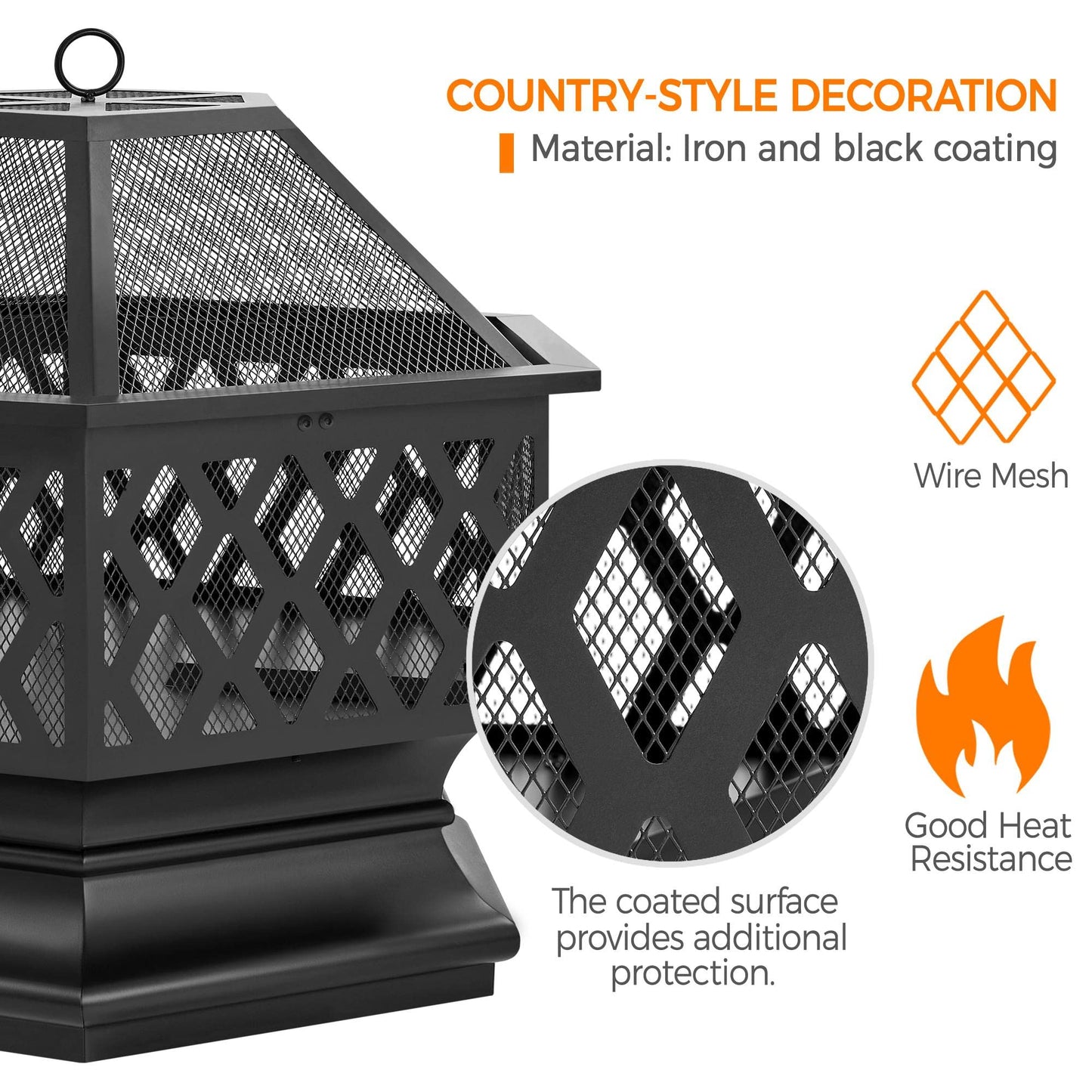 Yaheetech Fire Pit Heavy Duty Fire Bowl Large Fire Pit with Mesh Poker for Outside Patio Heater/Camping Bonfire/Garden/Backyard/Poolside, Hexagon Shaped, Black