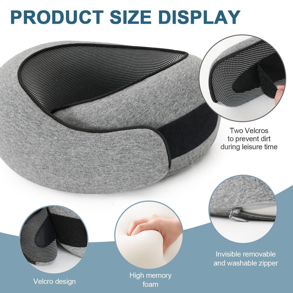 Memory Foam Travel Neck Pillow, 360° Support with Eye Mask&Earplugs