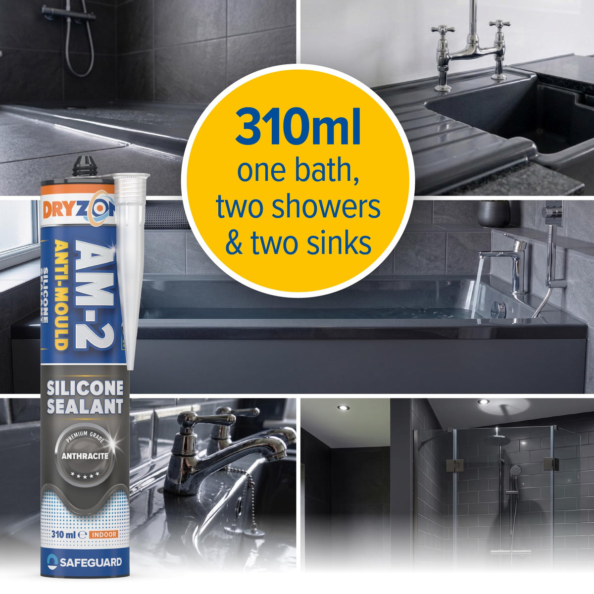 Dryzone Silicone Sealant White Anti Mould 310ml - Premium Sanitary-Grade