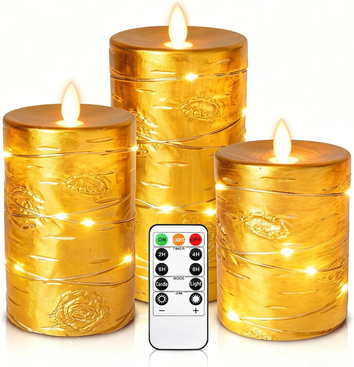 Da by 3 Pack Ivory Flameless LED Candles with Fairy Lights, Realistic Moving Flame Paraffin Wax Candles, Remote Control, Soft Warm Light, 8cm D x 12.5/14.5/16.5cm H, Indoor Wedding Home Decor