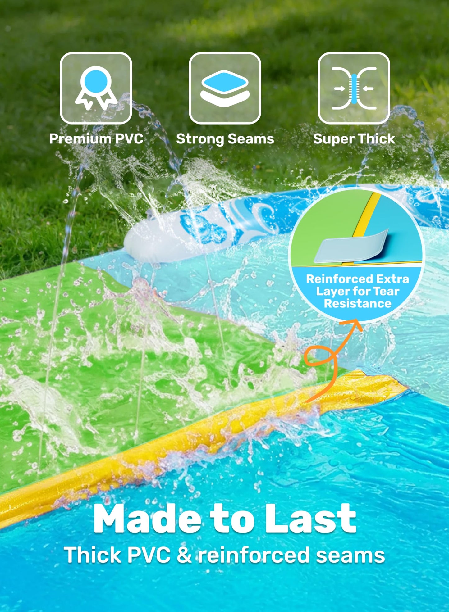 JOYIN 685cm Water Slides and 2 Bodyboards, Lawn Waterslides Summer Water Toy with Build in Sprinkler for Backyard Outdoor Water Fun for Kids Adults