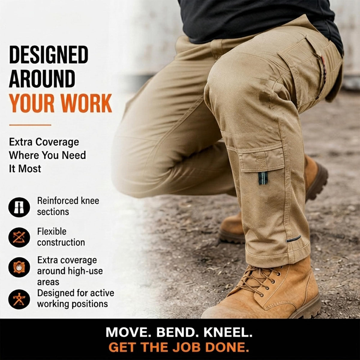 WrightFits Men Pro-11 Work Trousers Black - Heavy Duty Safety Combat Cargo Pant - Multi Pockets & Knee Pad Pockets - Triple Stitched -Durable Work wear (28W-48W)