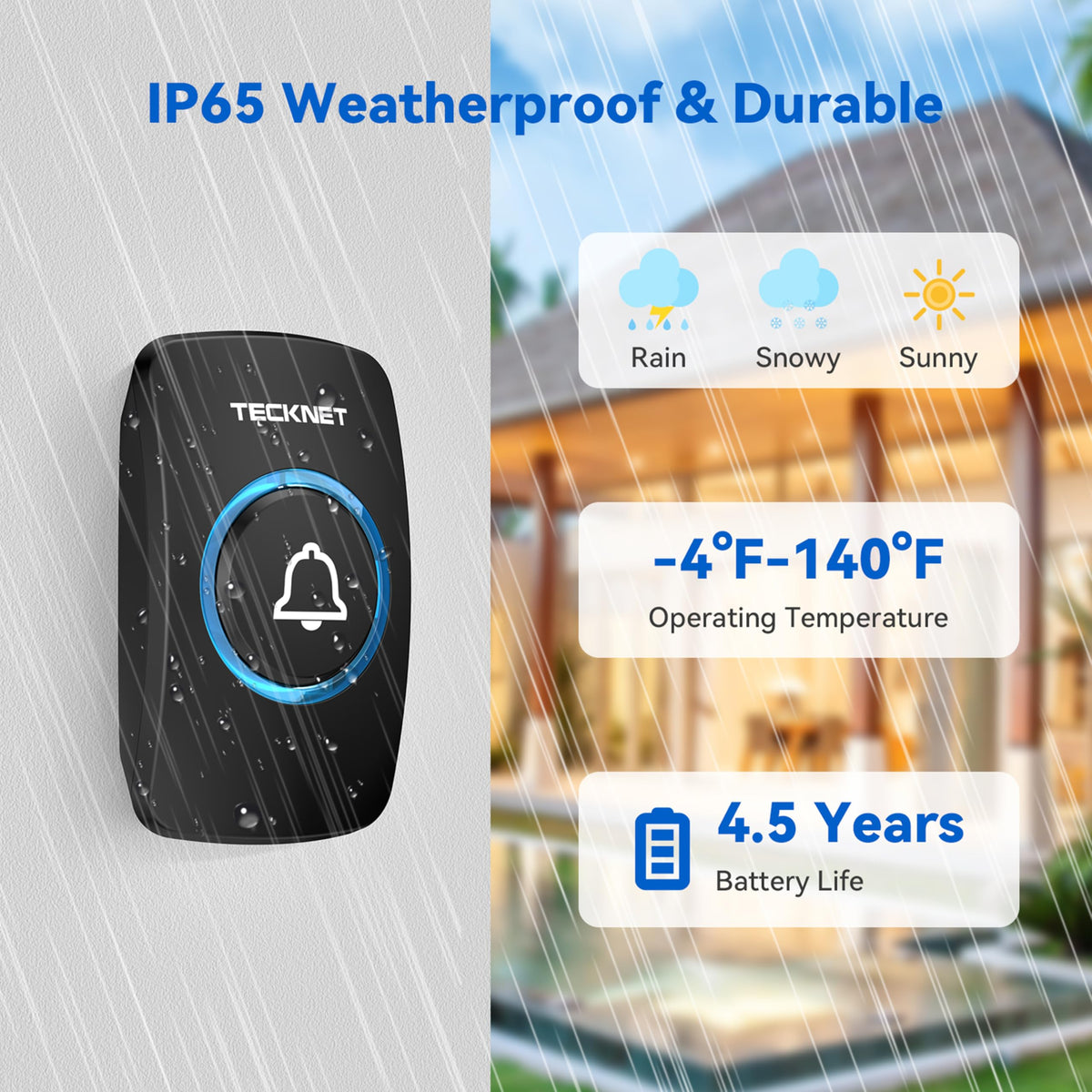 TECKNET Wireless Doorbell, Wall Plug-in Door Bells Wireless Cordless