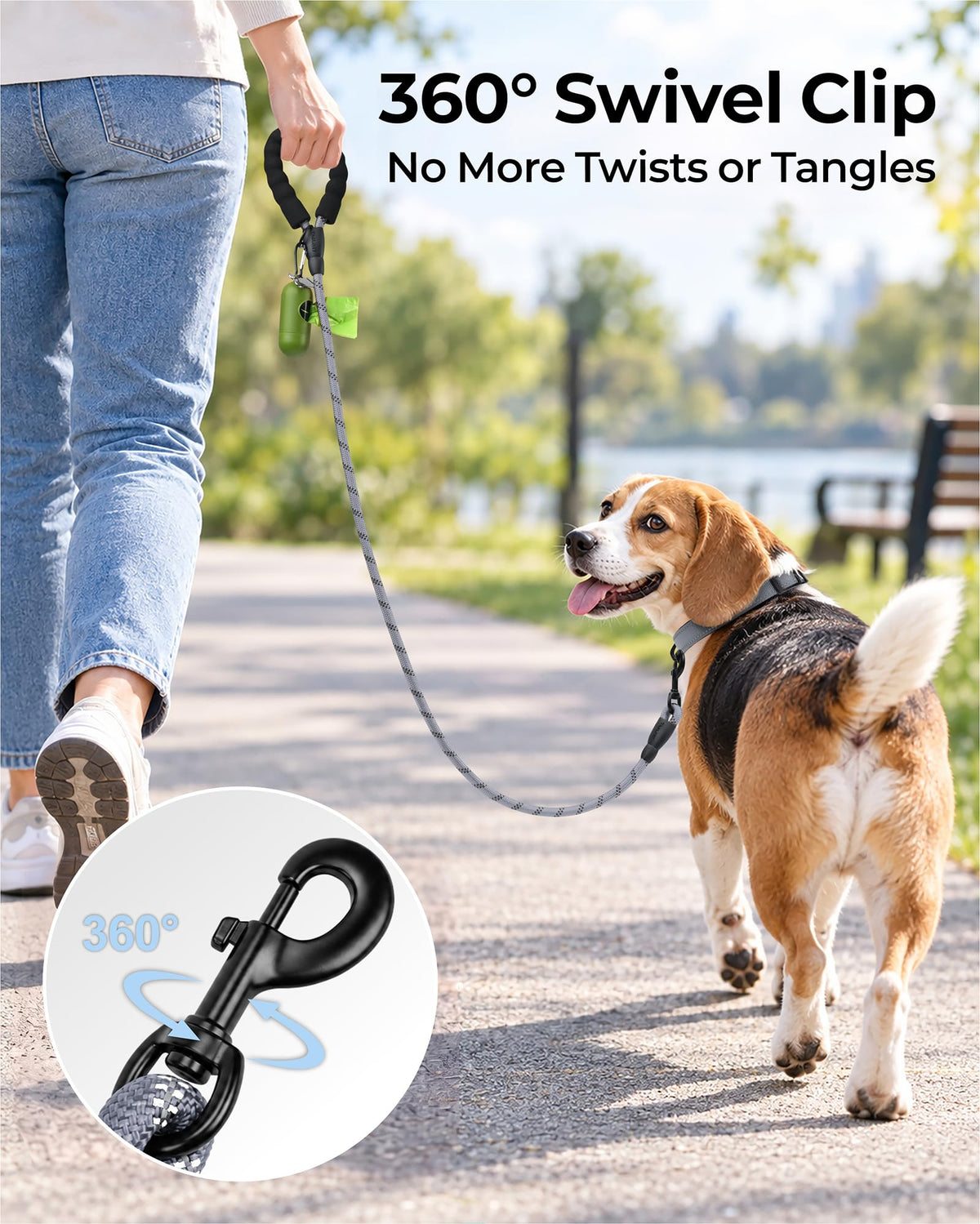 Taglory Rope Dog Lead with Soft Padded Handle – Reflective Rock Climbing Rope Lead for Small and Medium Dogs 120 cm 1.0 cm Black