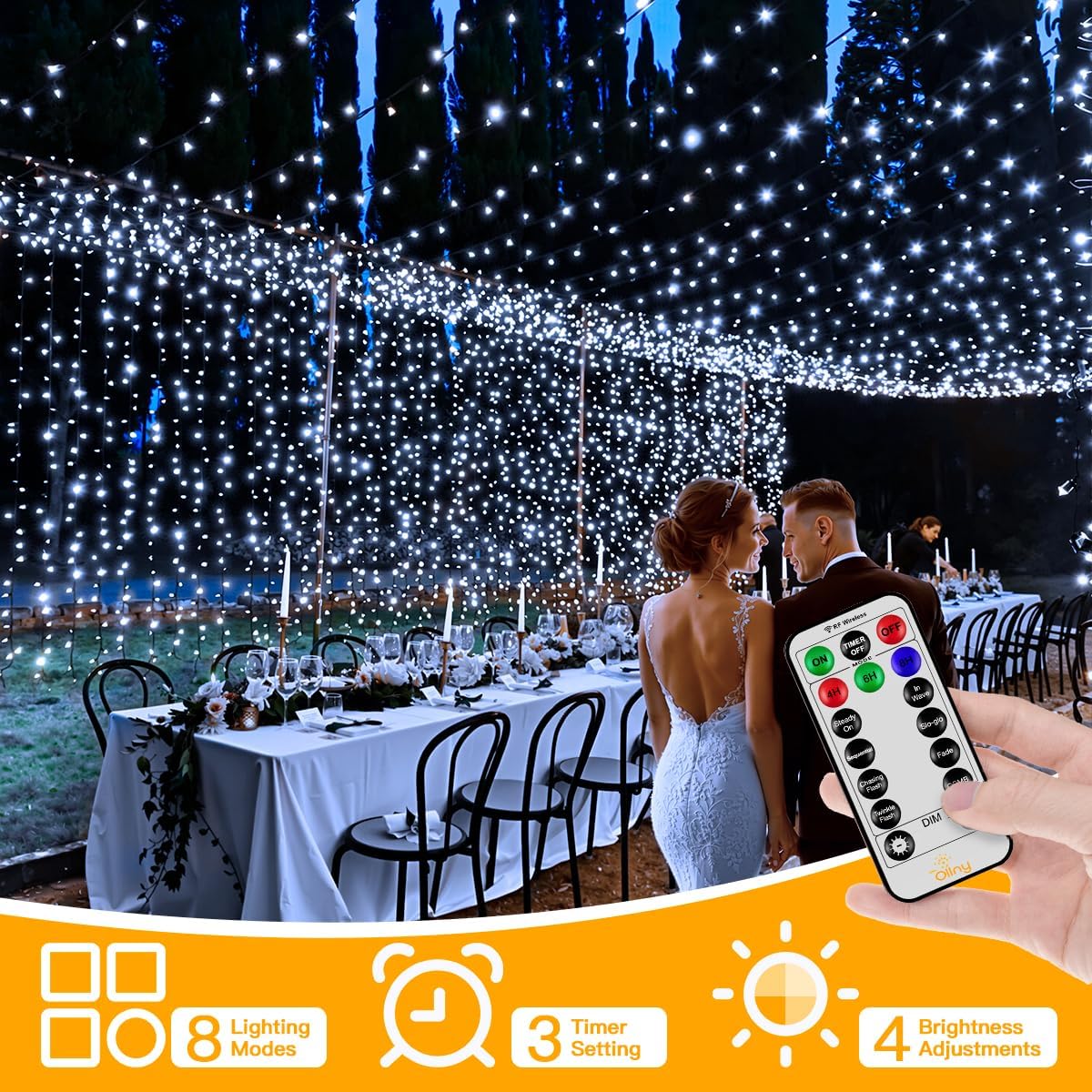 Ollny Smart Outdoor Fairy Lights, 20m 200 LEDs, RGB+W, App Control