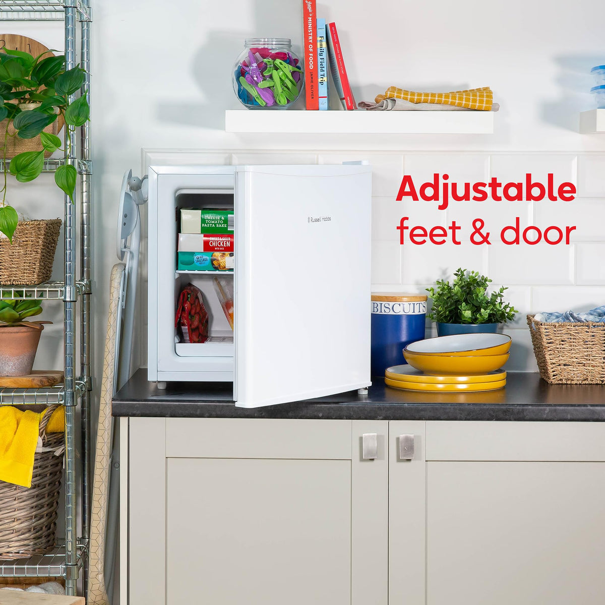 Russell Hobbs Mini Freezer 31 Litre Capacity Black Freestanding Table Top Small Freezer with Adjustable Feet, Removable Shelf & Reversible Door RHTTFZ0E1B