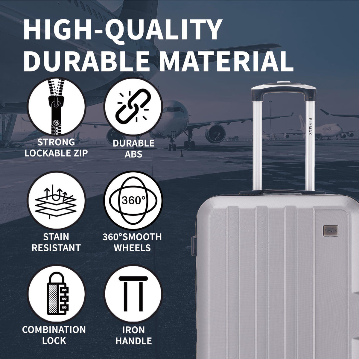 FLYMAX 29" Large Suitcase 4 Wheel Lightweight Luggage Hard Shell Travel Case Hold Check in Fits 23kg - 27kg + 3 Digit Lock Suitcase Large + Telescopic Handle 103 Litre Capacity