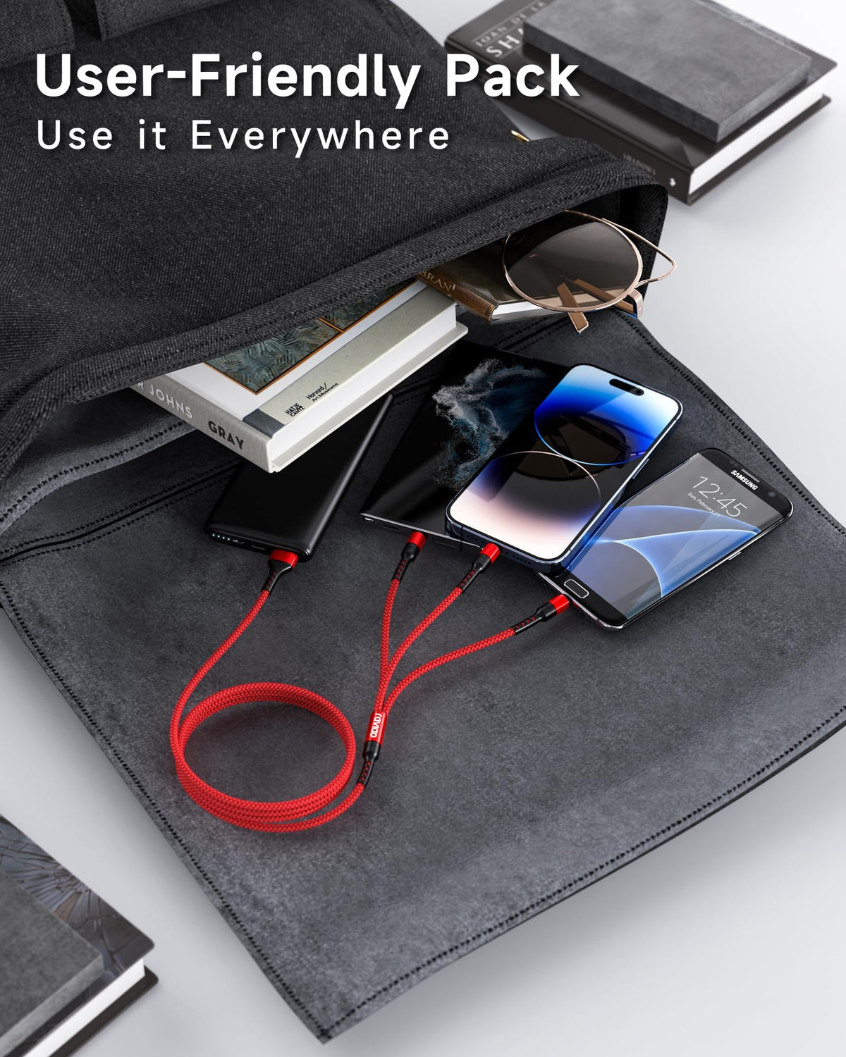 RAVIAD Multi Charger Cable, 3 in 1 Charger Cable 3A USB Fast Charging Cord