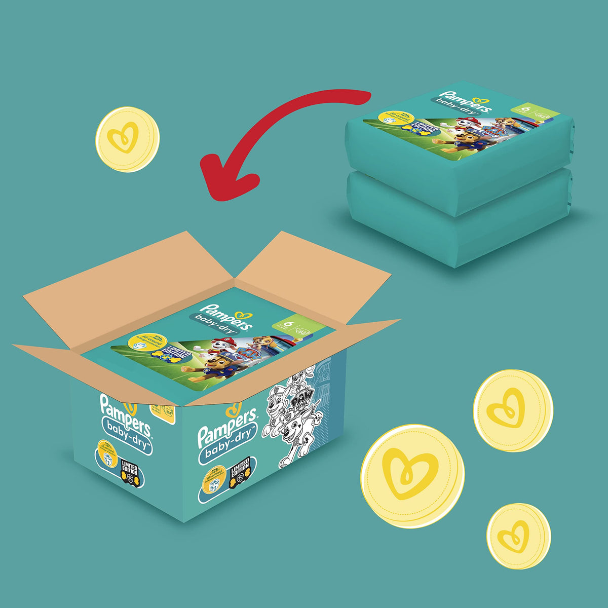 Pampers Baby-Dry Nappies, Size 6 Giant, 164 Count