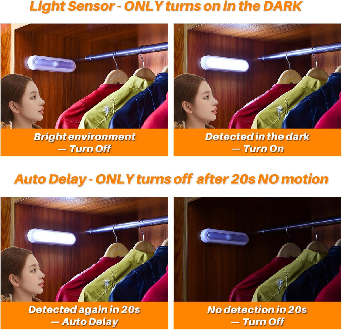 STAR-SPANGLED 7” LED Motion Sensor Lights Indoor AAA Battery, 3 Pack White