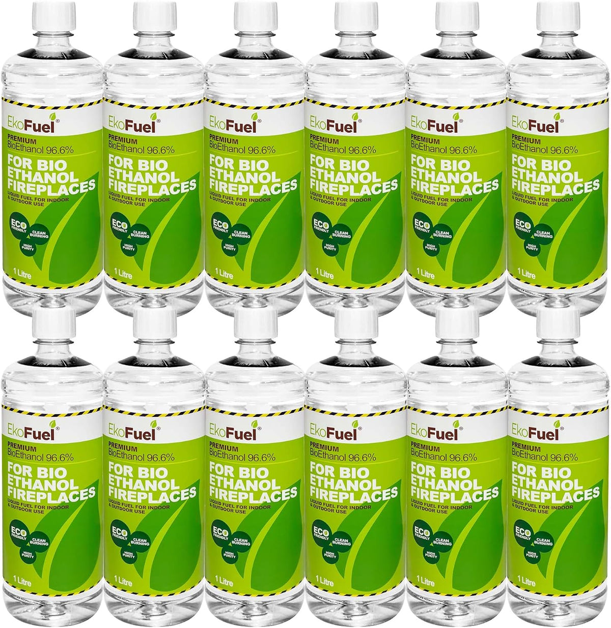 EKOFUEL (12 x 1 Litre) Premium Bioethanol Fuel – Liquid Fuel for Fires Pits, Fireplace | High Purity Clean Burning Bio | Indoor & Outdoor Ethanol Fuel