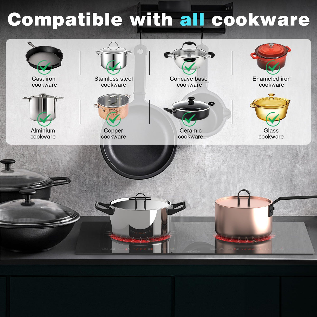 Hobsir Plug in Ceramic Hob, 2 Ring Electric Hob 60 cm