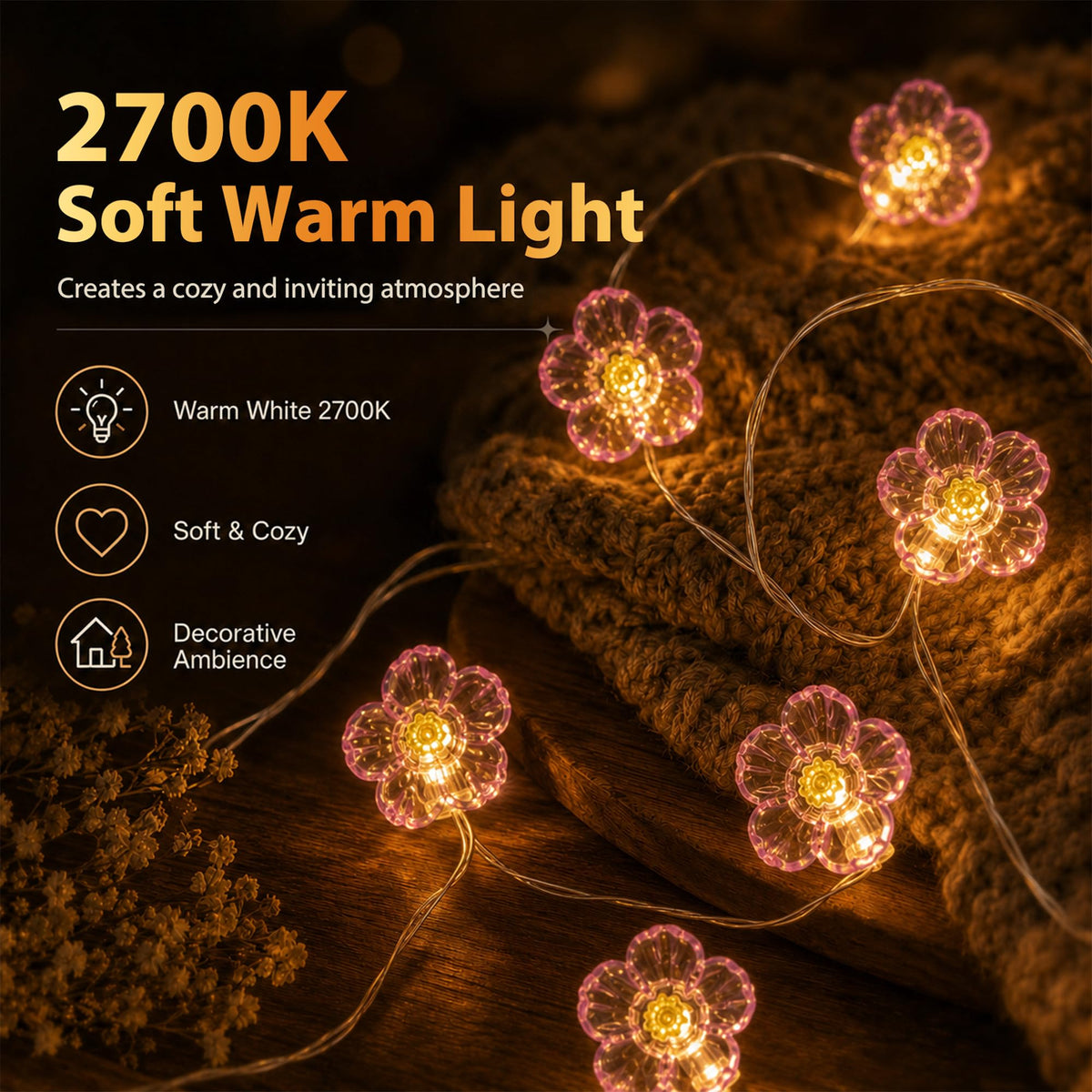 Fulighture Fairy Lights Battery Operated: 5m 16ft 40LED Snowflake
