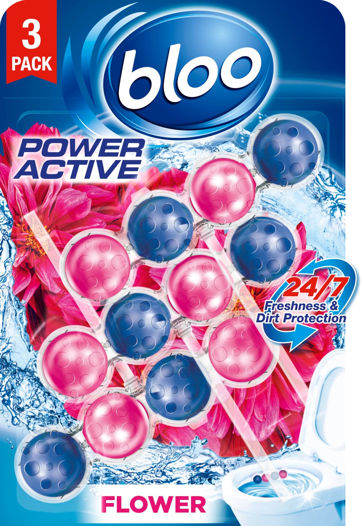 Bloo Power Active Toilet Rim Block & Freshener, Fresh Flowers, Pack of 1