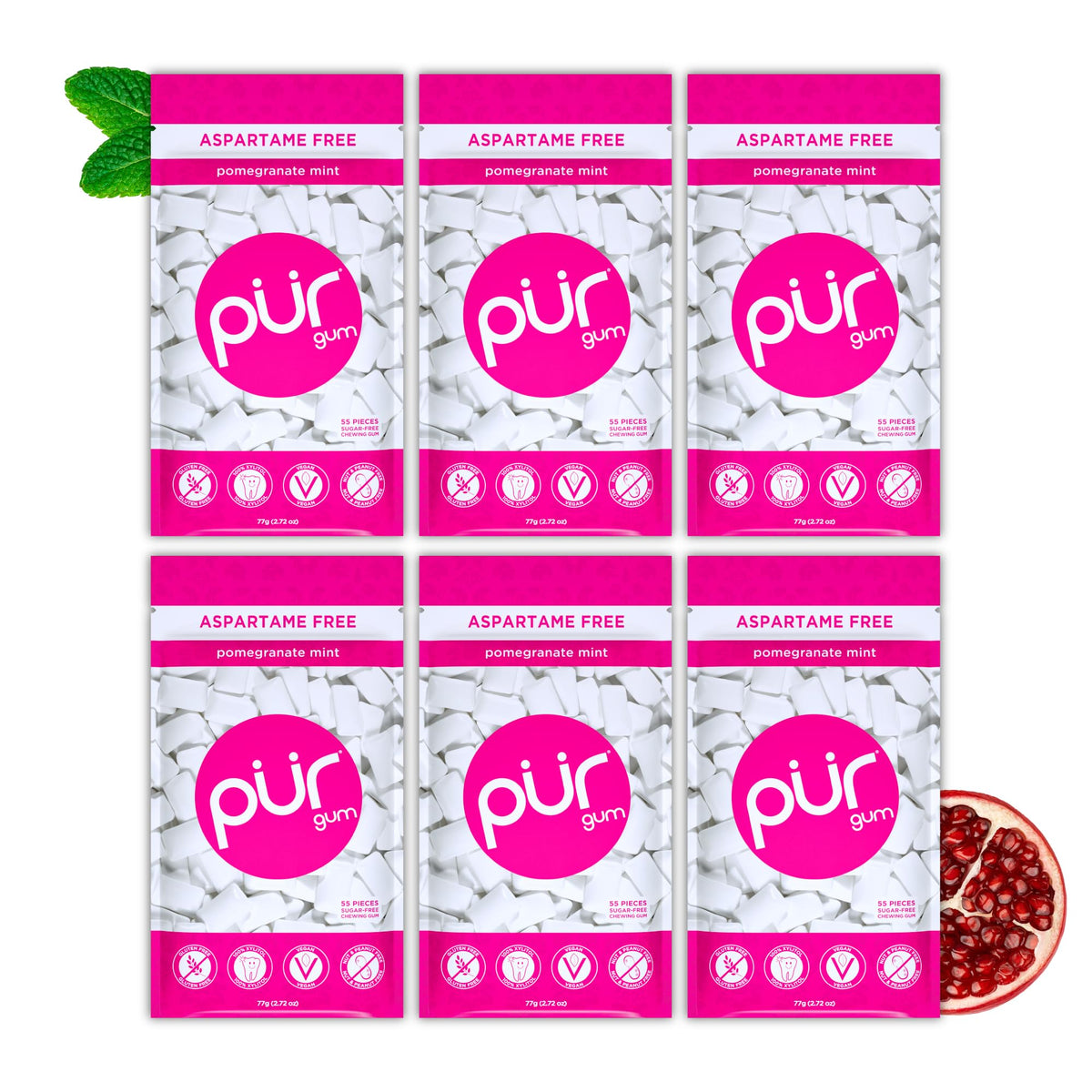 PUR Gum, Spearmint, Xylitol Gum, No Artificial flavour, 55 Count