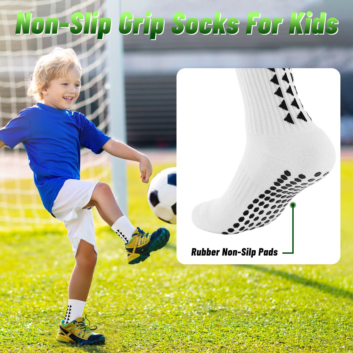 3 Pairs Breathable Kids Grip Socks, Sweat-Absorbent Boys Socks, Grip Socks Football Kids for Running Hockey Football