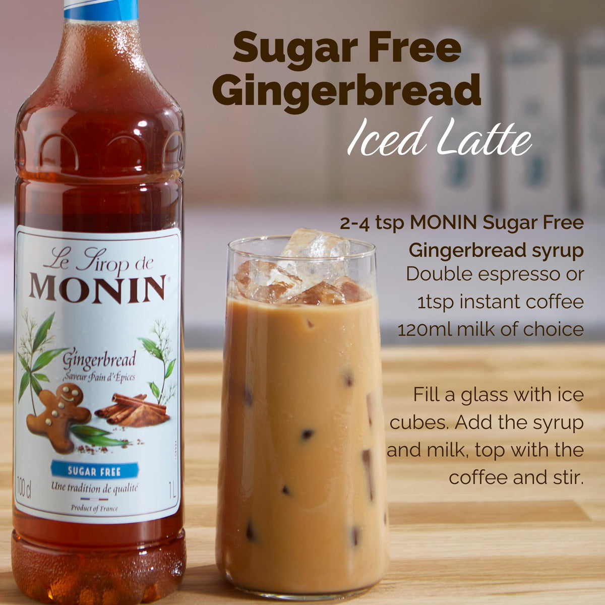 MONIN Premium Caramel Sugar Free Syrup 1L for Coffee and Cocktails. Vegan-Friendly, Allergen-Free, 100 Percent Natural Flavours and Colourings. Sugar-Free Coffee Syrup