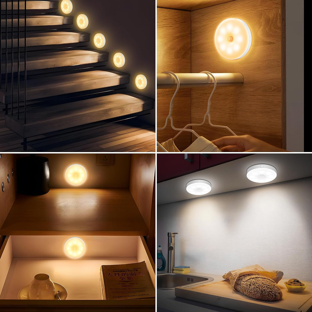 daphomeu 6 Pcs Motion Sensor Lights Indoor USB Rechargeable