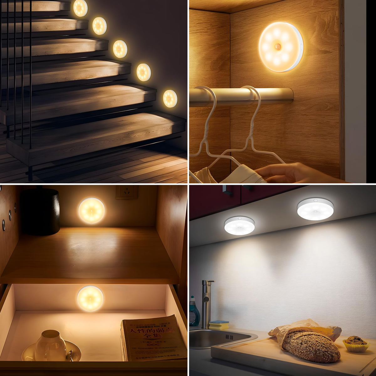 daphomeu 6 Pcs Motion Sensor Lights Indoor USB Rechargeable