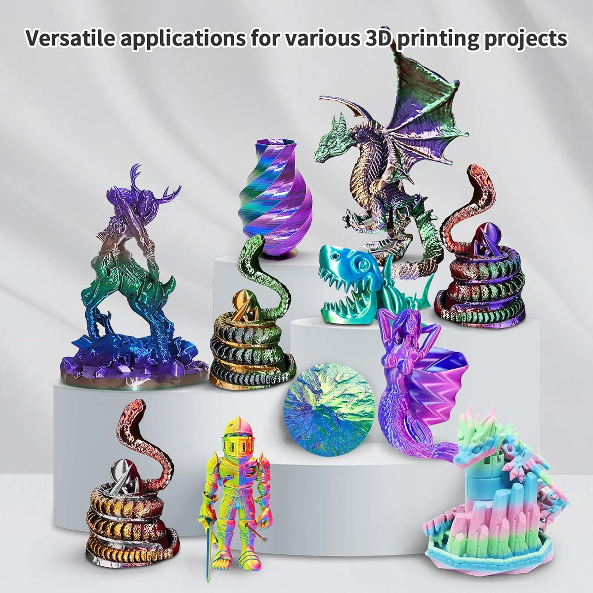 YOUSU 3D Printer Filament Bundle,Glow in The Dark Filament Multicolor,PLA Filament 1.75 mm,Green, Blue,Purple and Rainbow Accuracy +/- 0.03 mm,250g X 4 Pack