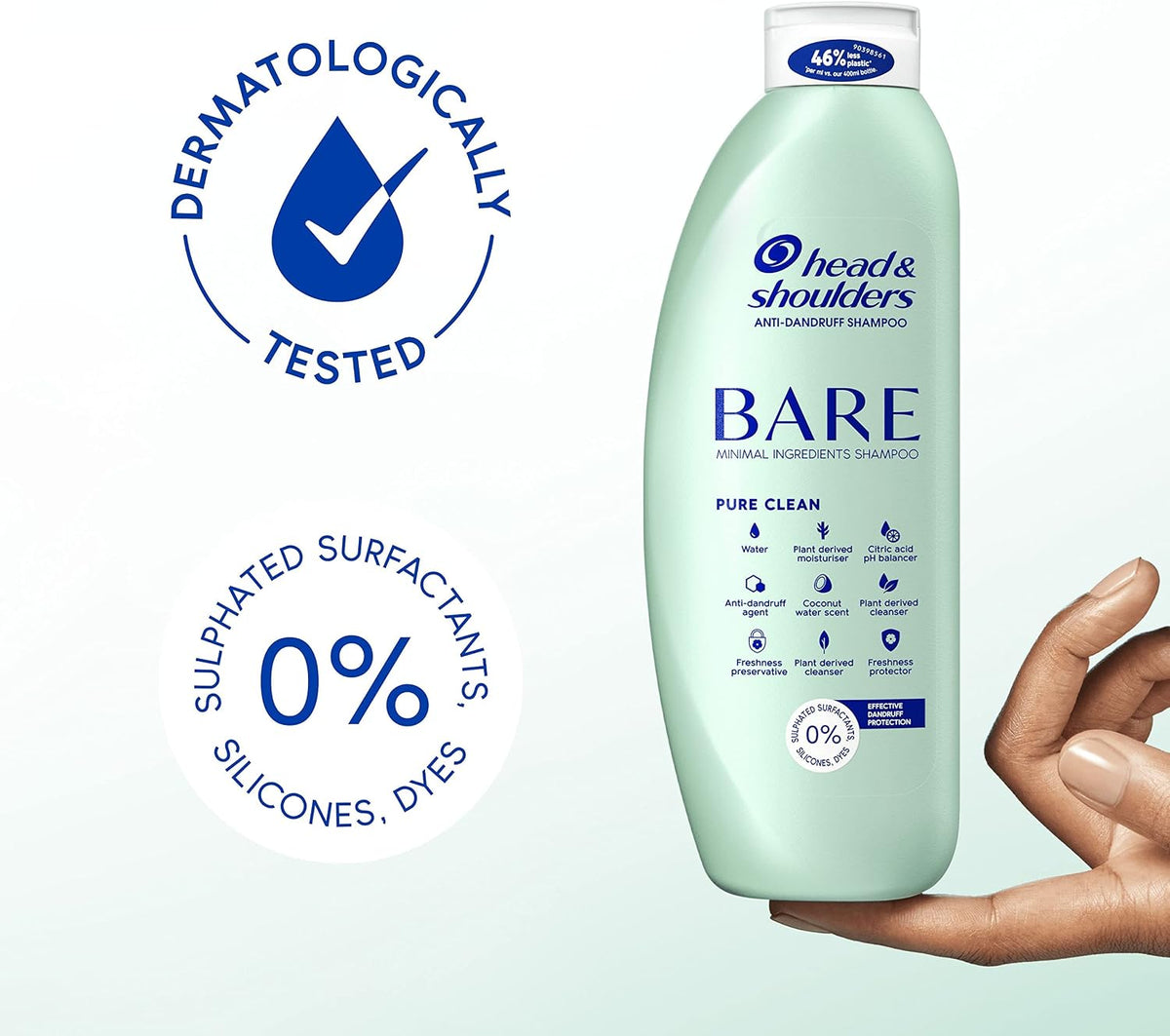 Head & Shoulders Bare Anti-Dandruff Shampoo 400ml, Pure Clean