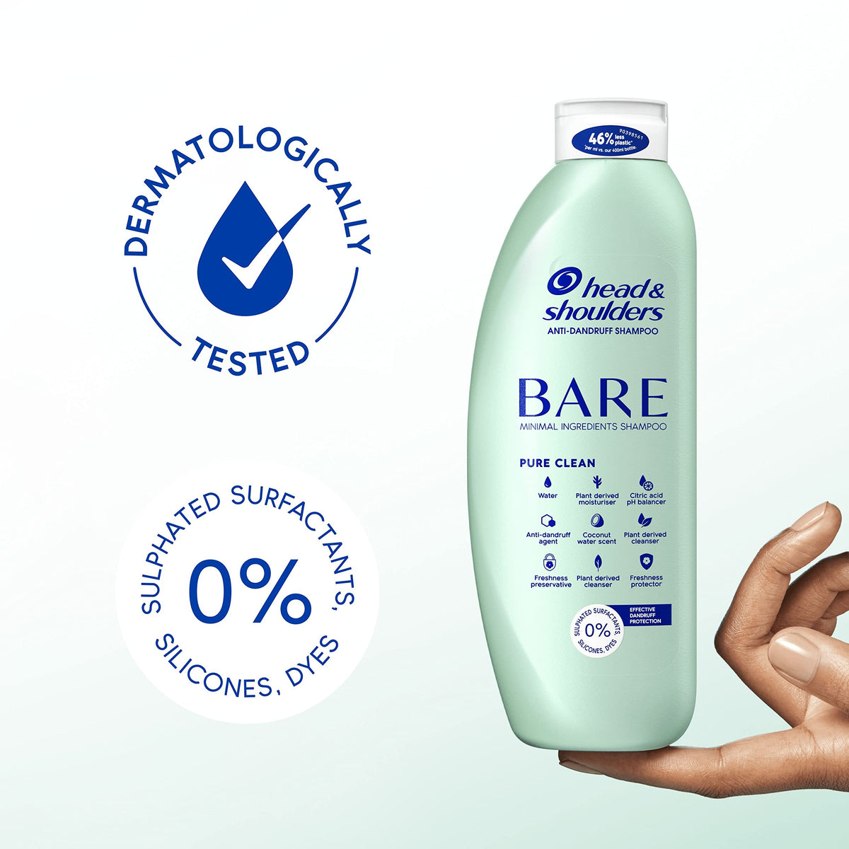 Head & Shoulders Bare Anti-Dandruff Shampoo 400ml, Pure Clean