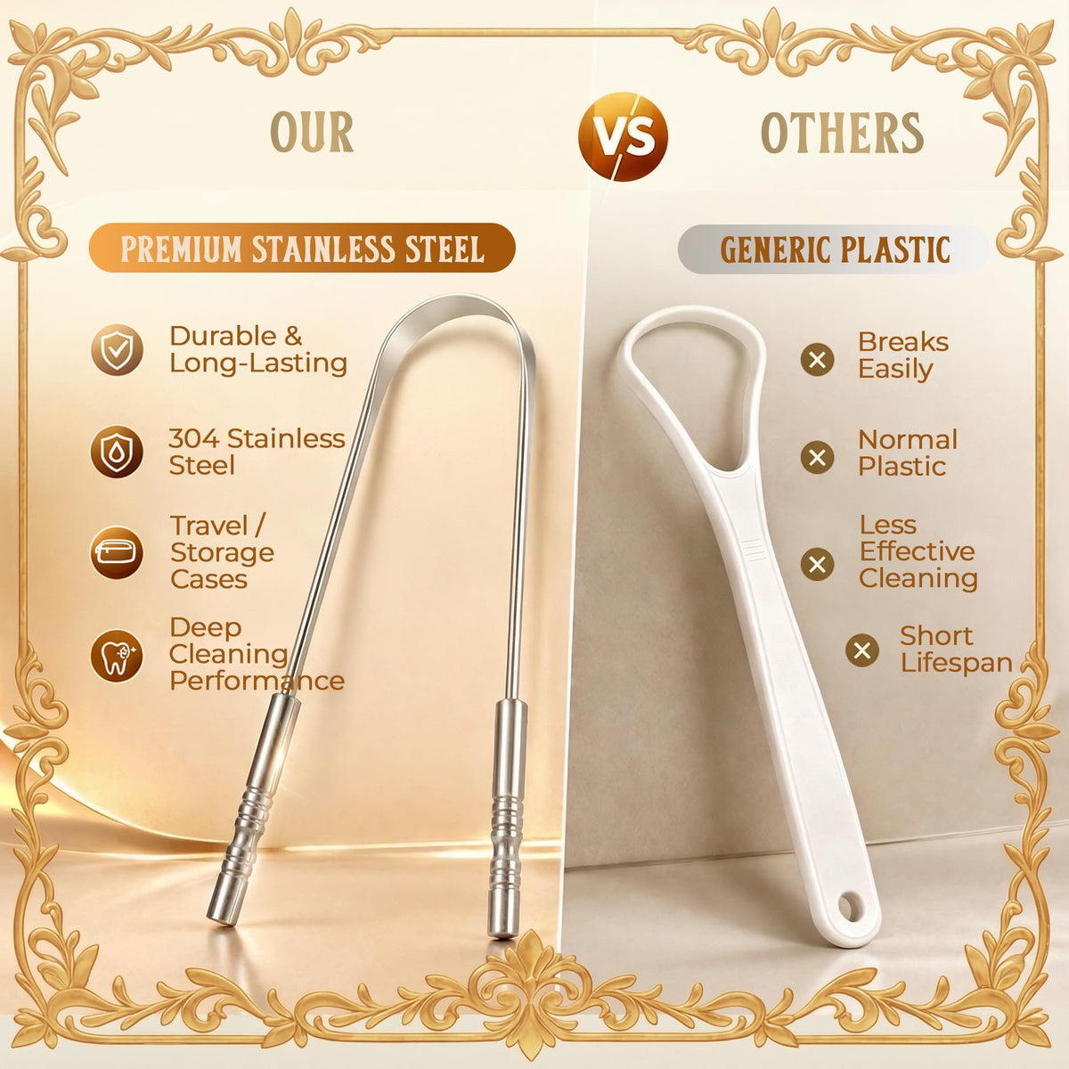 MasterMedi Tongue Scraper with Travel Case 1 Pack, Bad Breath Treatment Tongue Scraper for Adults & Kids, Stainless Steel Metal Tongue Scraper, Easy to Use Tongue Cleaner for Hygiene and Self Care