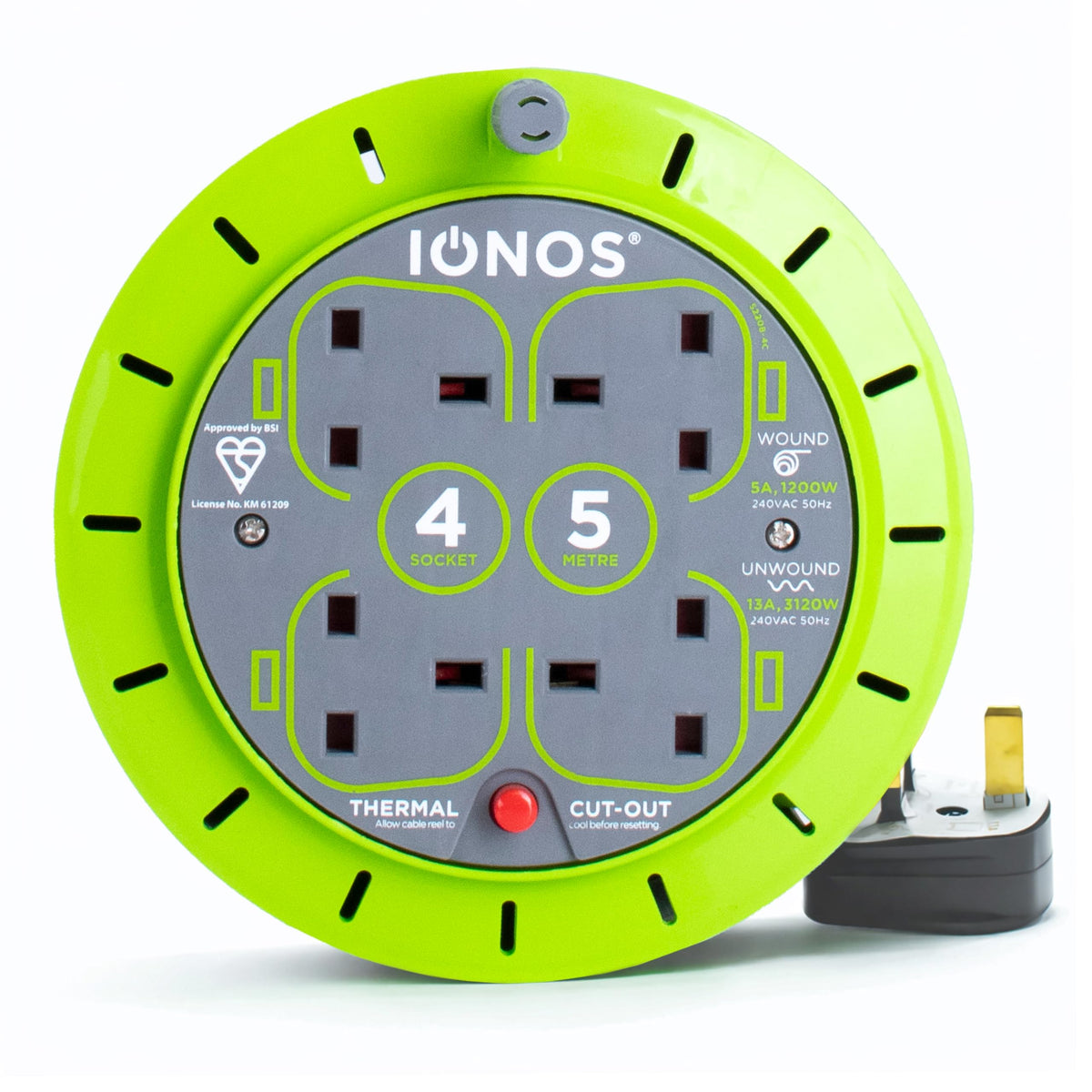 IONOS 2 Socket Cable Reel, 10m Outdoor Garden Extension Lead, DIY