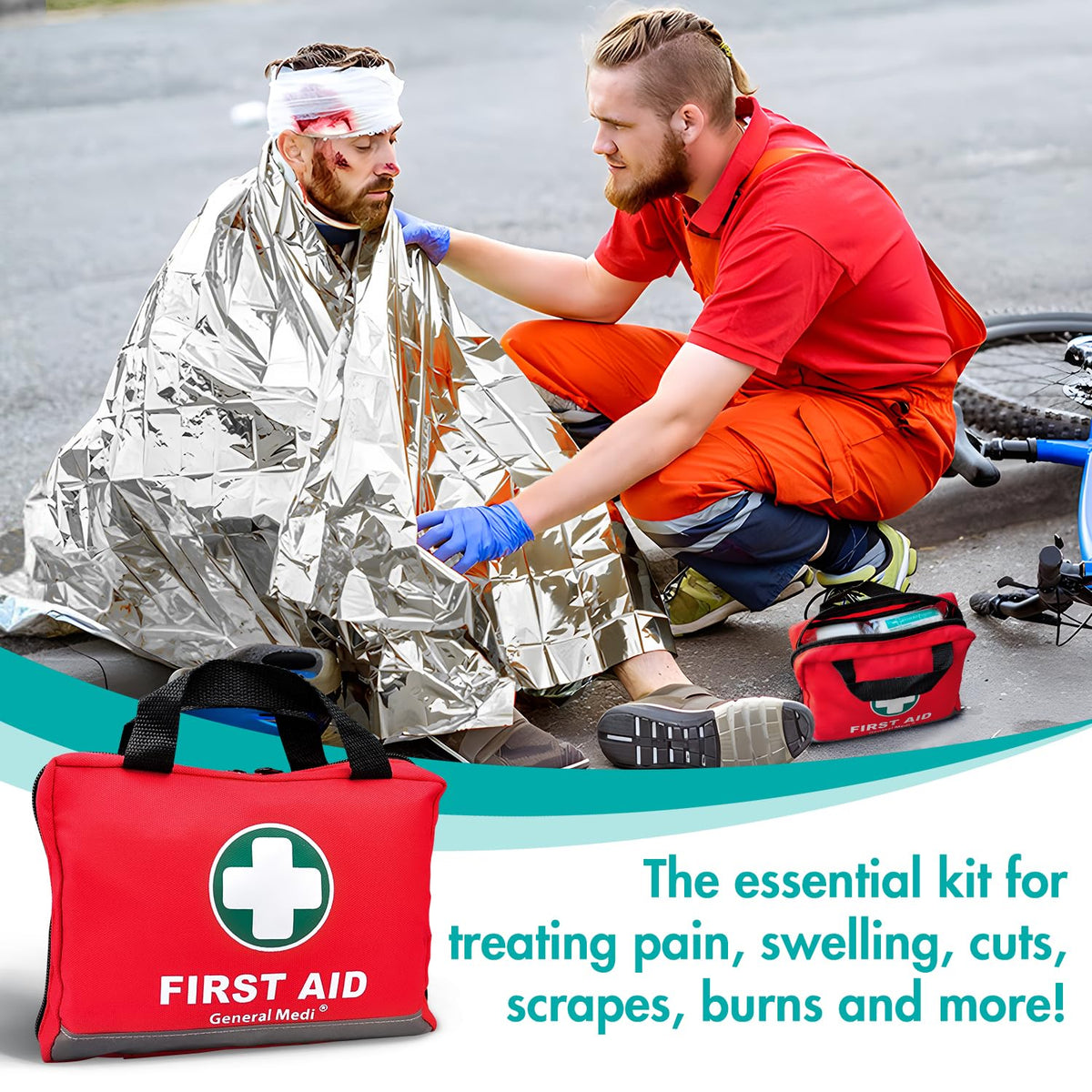 General Medi 210 Piece First Aid Kit- Emergency kit - Reflective Design - Includes Ice(Cold) Pack, Moleskin Pad and Emergency Blanket for Travel, Home, Office, Car, Workplace & Outdoor