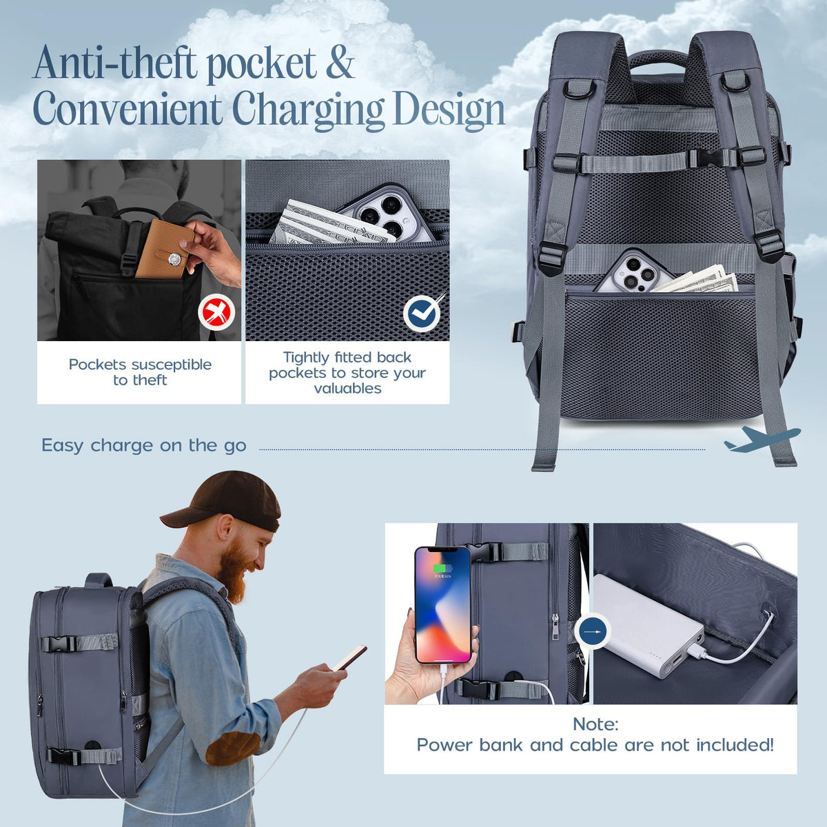 Xkdoai for Ryanair Cabin Bags 40x30x20,Backpack with TSA Approved Clear Bag