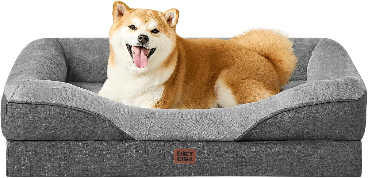 EHEYCIGA Memory Foam Orthopedic Dog Beds Large, 91x68x17cm, Dark Grey