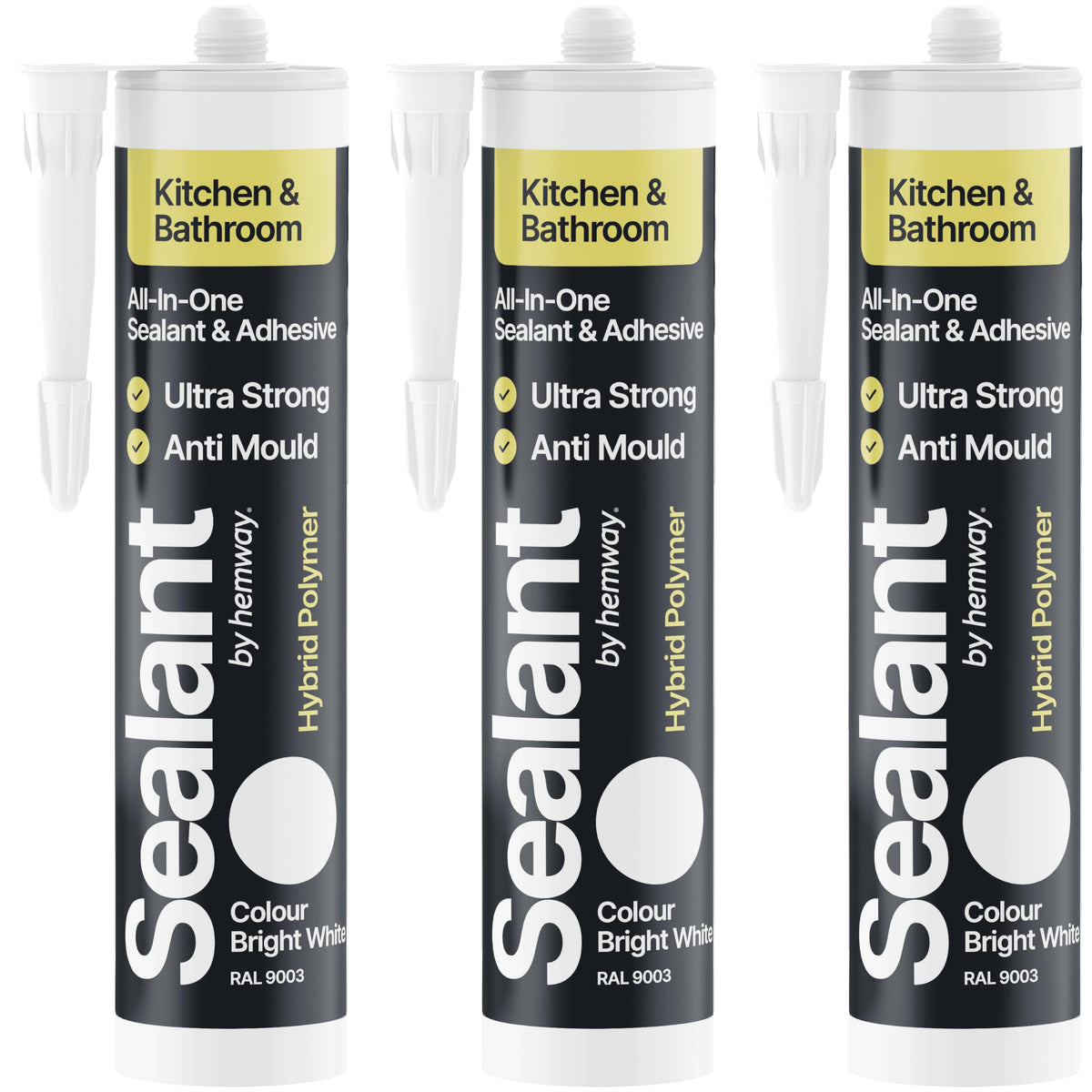 Hemway Kitchen & Bathroom Crystal Clear Sealant & Adhesive 300ml 3 Pack