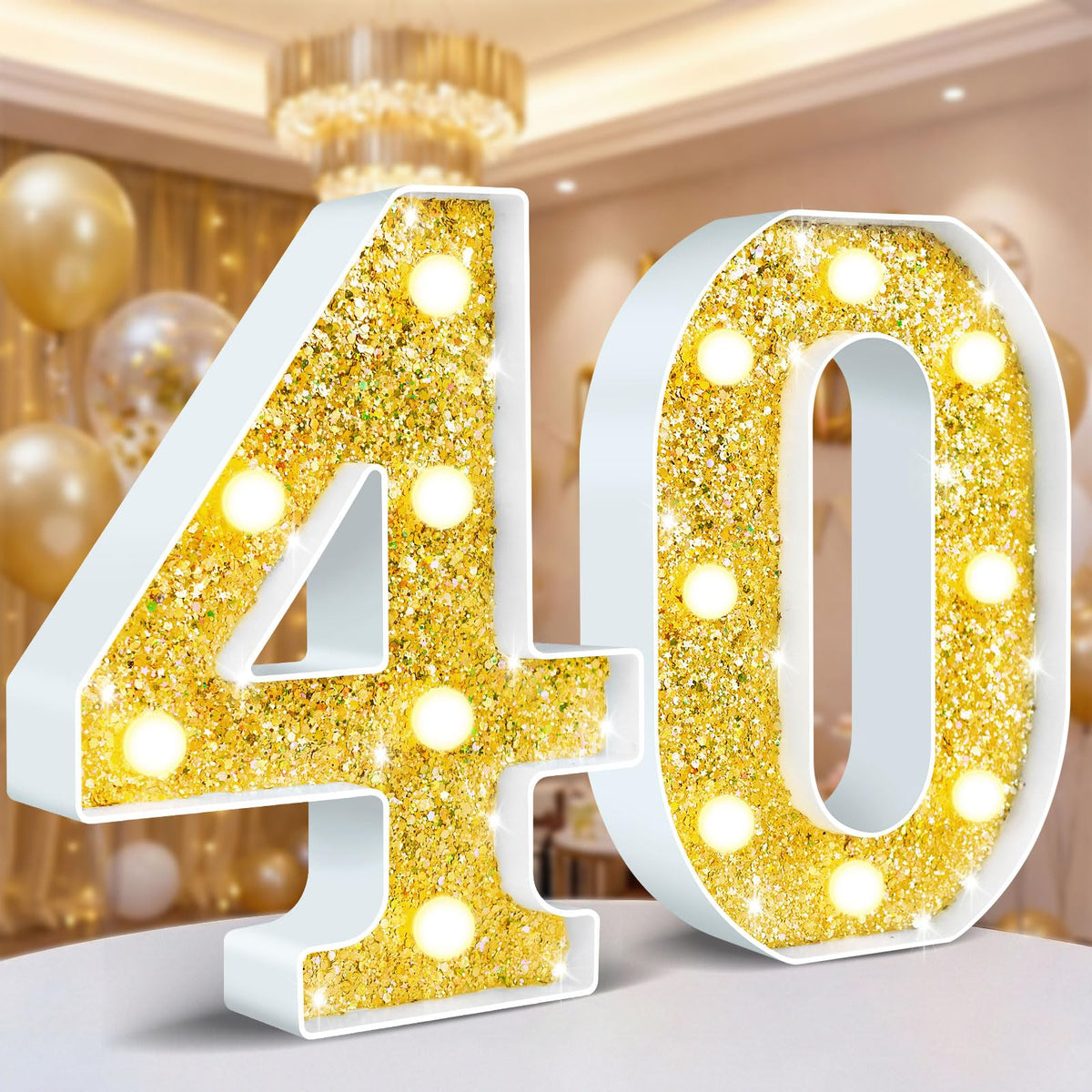 Ledido Pink Glitter Light Up Number 80 for 80th Birthday Decorations