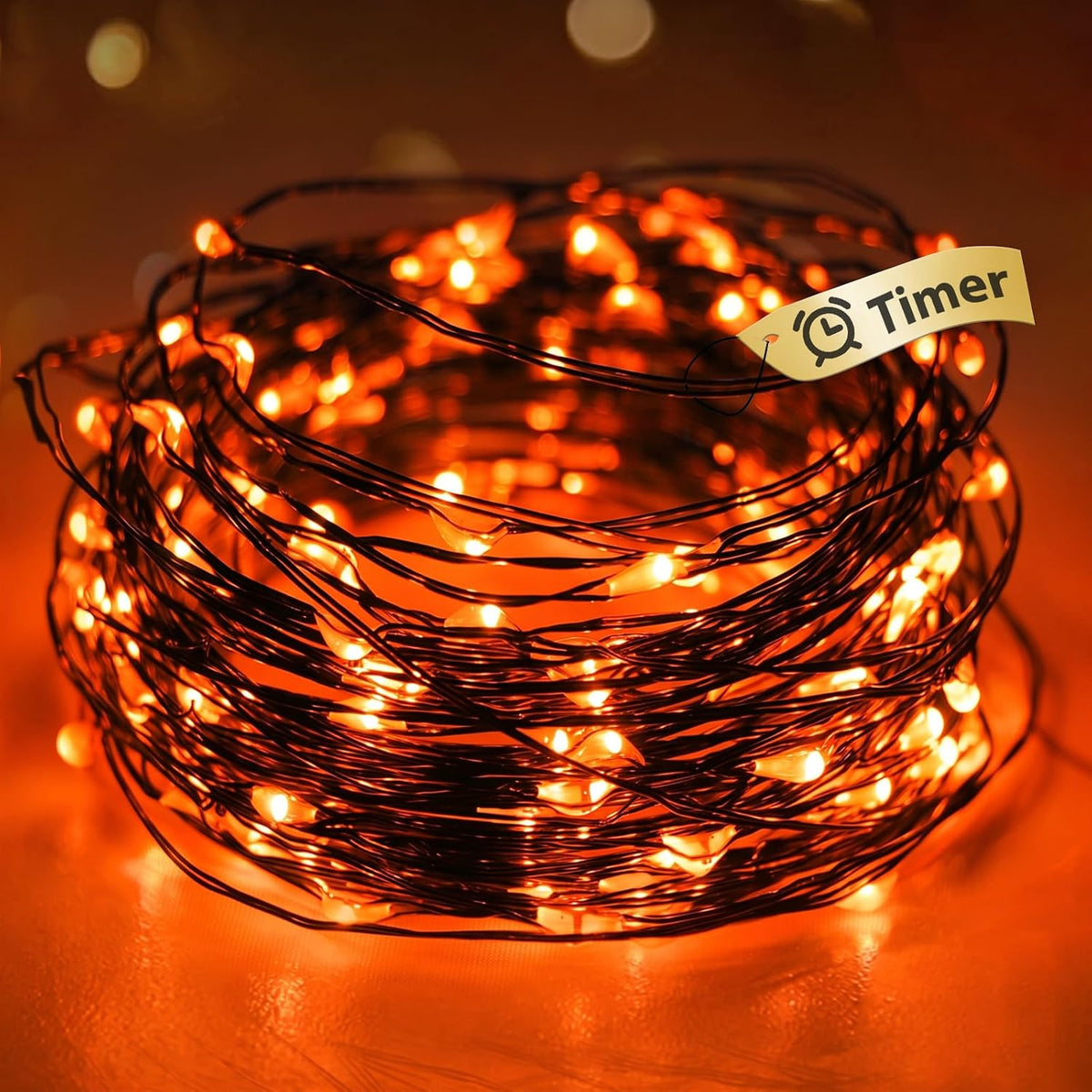 litogo Halloween Orange Fairy Lights Battery Operated with Timer, 3M 30 LED