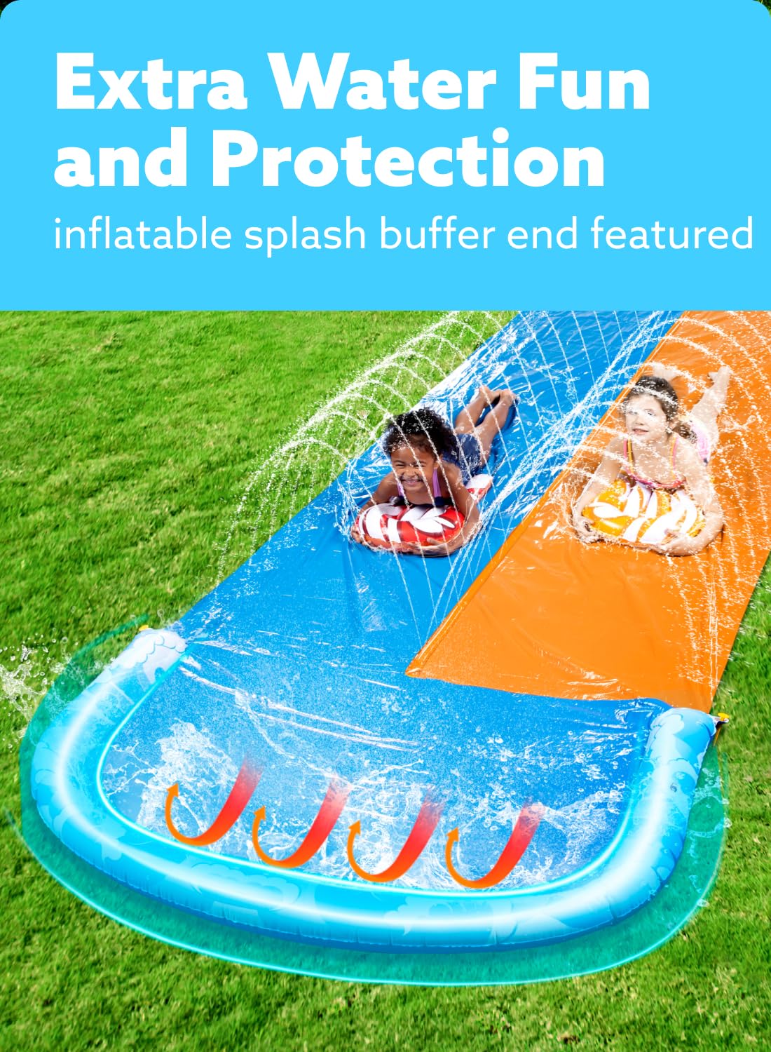 JOYIN 685cm Water Slides and 2 Bodyboards, Lawn Waterslides Summer Water Toy with Build in Sprinkler for Backyard Outdoor Water Fun for Kids Adults