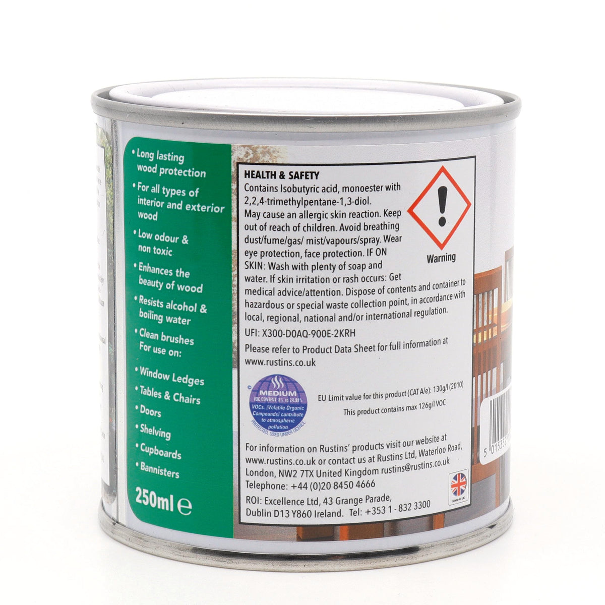 RustinsQuick Dry Poly Varnish Satin Clear 500ml -Tough, Water-Based Clear Finish in Gloss, Matt or Satin; Durable Protection for Interior Wood, Furniture and Floors