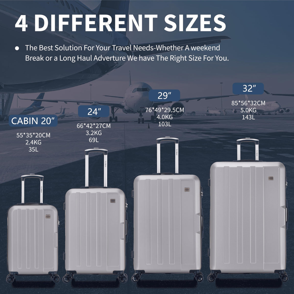 FLYMAX 29" Large Suitcase 4 Wheel Lightweight Luggage Hard Shell Travel Case Hold Check in Fits 23kg - 27kg + 3 Digit Lock Suitcase Large + Telescopic Handle 103 Litre Capacity