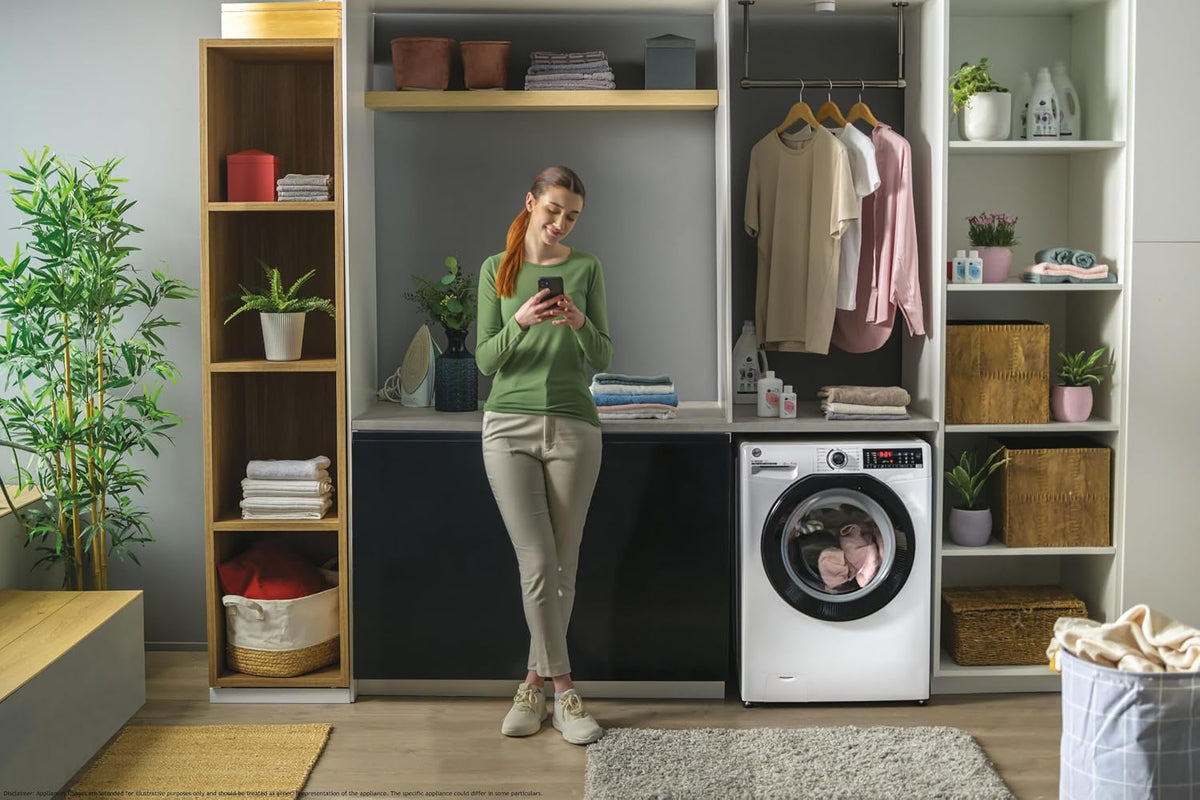 Hoover H-WASH 350 9kg Freestanding Washing Machine, 1400 RPM, A Rated, ECO-Power Inverter Motor, hOn App, 60 Programmes, Eco Doser, Power Care System, White, 60x53x85 cm - H3WPS496TAMB6-80