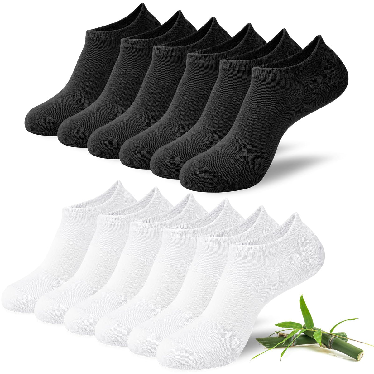 Niofind Bamboo Trainer Socks for Womens & Mens, 6 Pairs, Non Slip No Show