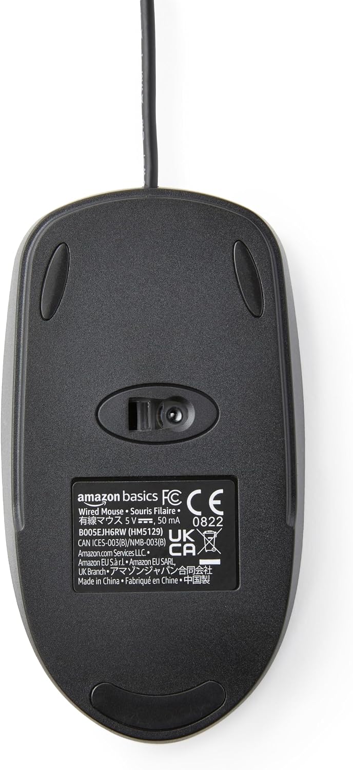 Amazon Basics Responsive and Precise 3-Button Wired USB Computer Mouse with Scrolling and Tracking, Single, Black